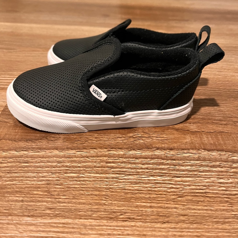 Vans toddler leather slip ons